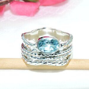 Blue Topaz Spinner Ring, Sterling Silver, Handmade Design Ring, Ring Size:-8US